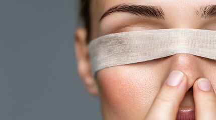 Close-up of person with eyes covered by bandage