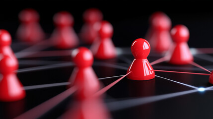 Red Networked Game Pieces on Black Surface