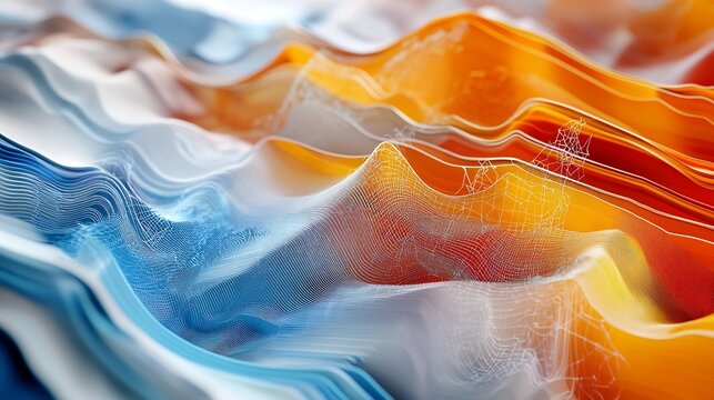 Highresolution visualization of financial modeling featuring flowing pattern symbolic layers representing risk analysis