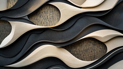 Elegant Abstract Background with Fluid Black and Beige Waves, Symbolizing Modernity and Sophistication. Perfect for Website Design, Interior Decoration, and Luxury Branding.
