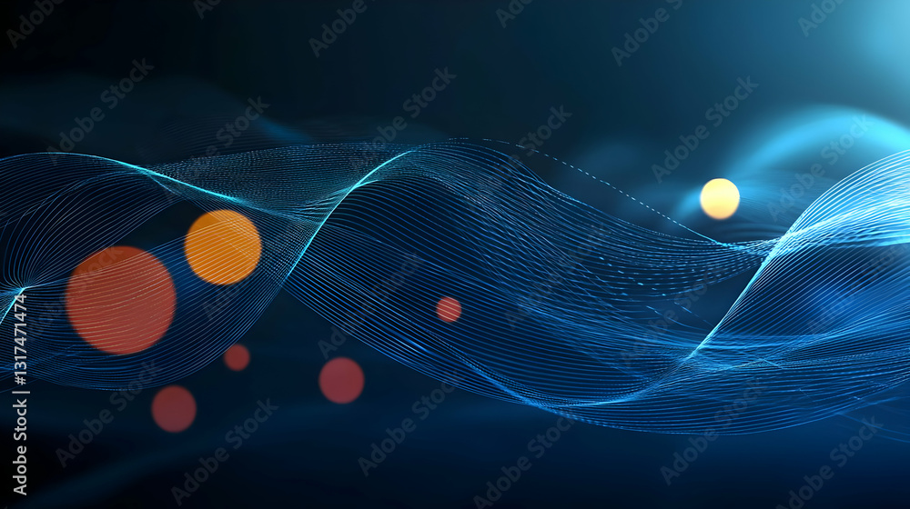 Poster dynamic blue digital wave with glowing particles on dark background abstract technology