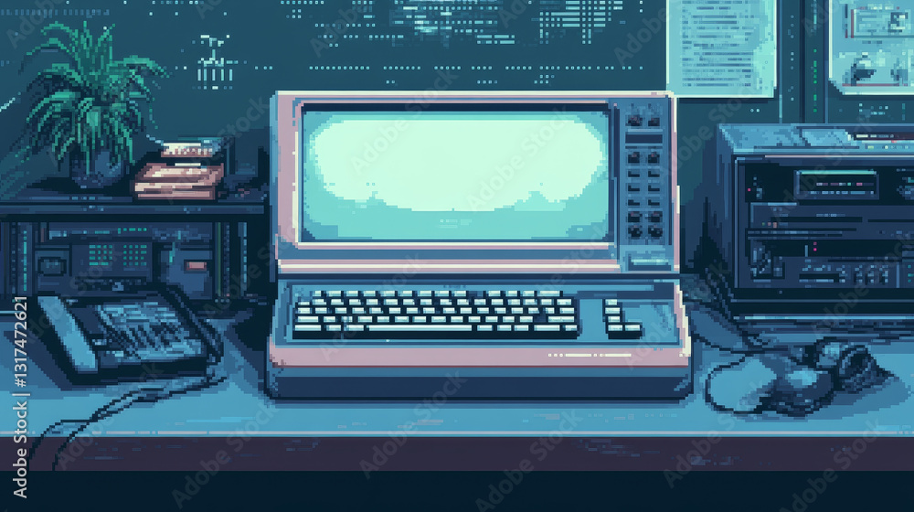 Fototapete pixel retro font computer game design vector illustration