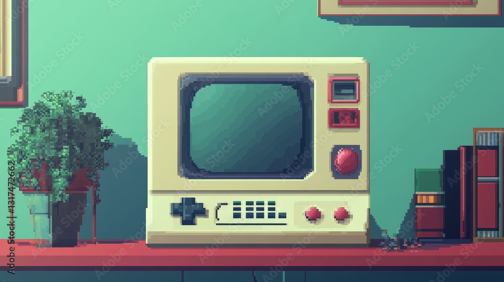 Poster pixel retro font computer game design vector illustration