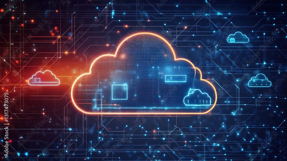 Aufkleber Infographic of cloud computing systems showcasing layered textures symbolic cloud icons scalability
