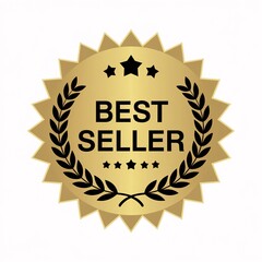 Gold seal indicating a bestseller status with laurel leaves and stars promoting quality and achievement in a competitive market
