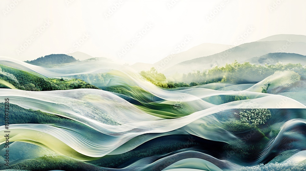Poster infographic of environmental impact flowing lines abstract layers symbolizing energy conservation an