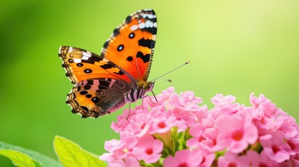 Obraz premium Colorful Butterfly Sipping Nectar from Vibrant Flower in Nature's Serene Environment