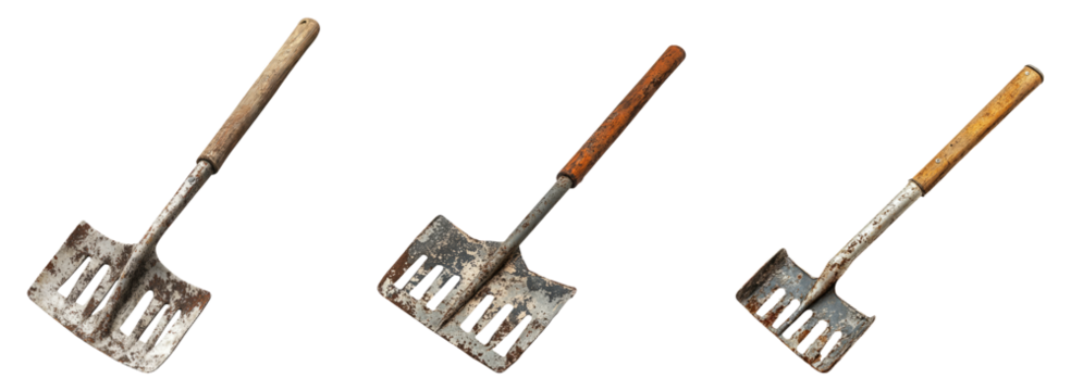 Three Vintage Garden Tools on Transparent Background for Gardening Use