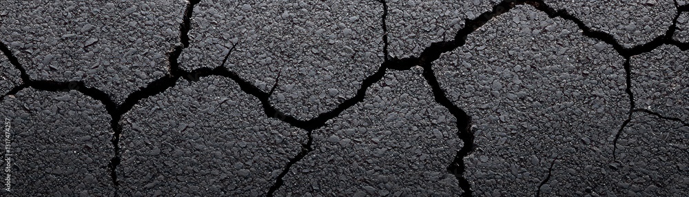 Poster Dark Asphalt Road Texture with Subtle Cracks in the Surface for Background Design Usage