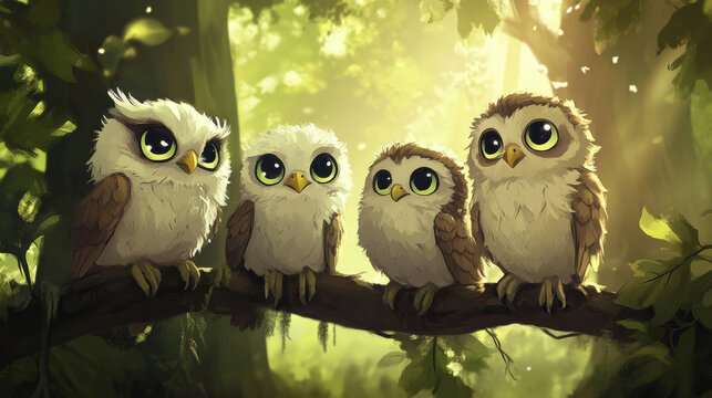 Owls vector cartoon cute bird set owlet character kids animal baby art for children owlish collection isolated on background