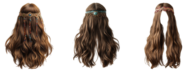 Collection of Beautiful Long Hair Styles Isolated on Transparent Background