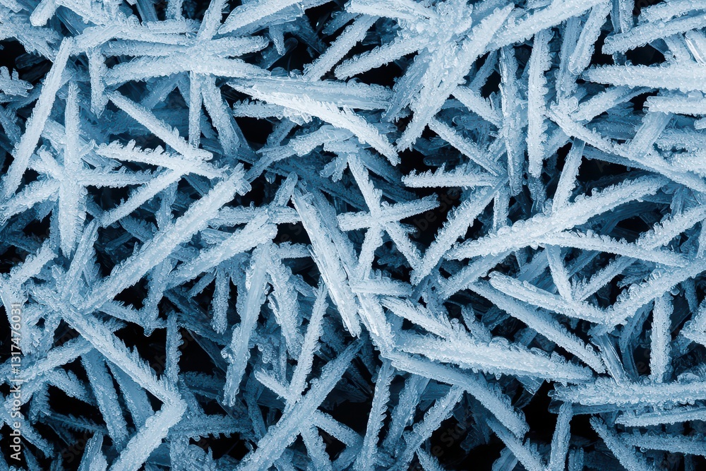 Poster frosty glass texture with intricate patterns and atmospheric cold vibes in blue tones