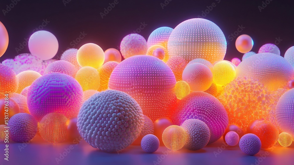 Aufkleber market segmentation depicted layered glowing spheres arranged unique vibrant clusters