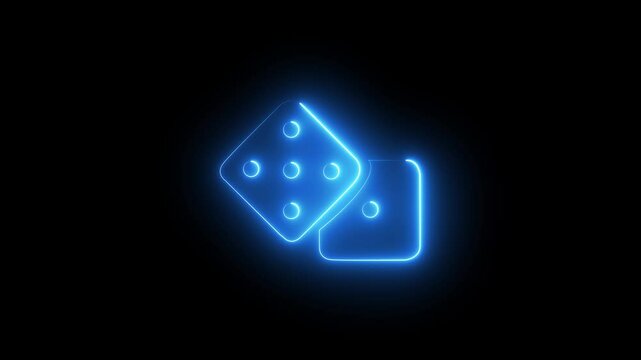 Neon Dice Animation: Blue Neon Symbol Centered on Black Background (Looped)