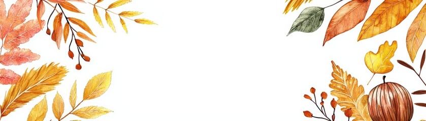 Fototapeta premium Golden Autumn Leaves in Watercolor Art with Gentle Fading Colors and Beautiful Details