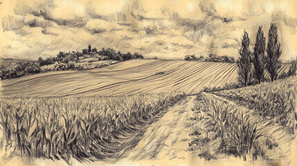 Fototapeta premium Agricultural farm field set vector.