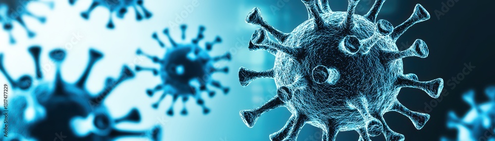 Poster high resolution 3d rendered virus model with detailed surface structure and complex morphology