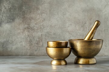 Vintage Brass Bowls and Mortar and Pestle Set