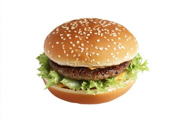 Delicious cheeseburger with fresh ingredients on white background. Neural network AI generated