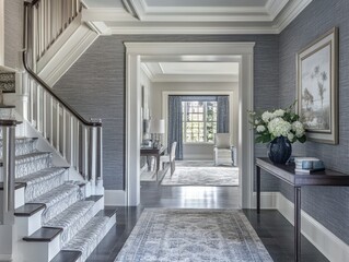 A beautifully decorated elegant interior entrance hallway shows sophistication and design