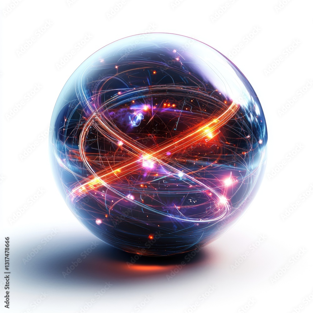 Poster a d glowing orb surrounded by light particles, isolated on a white background to create an ethereal 