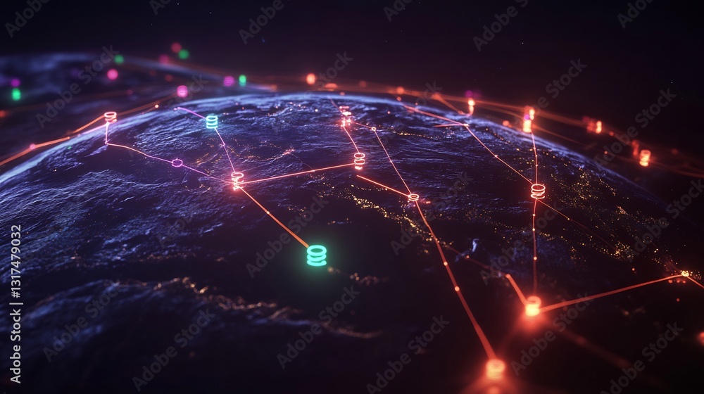 Aufkleber outreach strategies represented glowing communication lines connecting vibrant nodes a dark futurist
