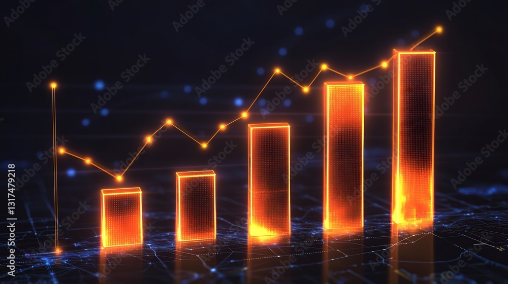 Poster Pricing strategy visualized glowing ascending bar chart radiant data node