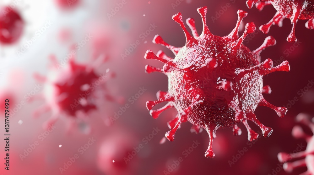 Aufkleber hyper-realistic 3d rendered close-up of virus particles against a blurred background