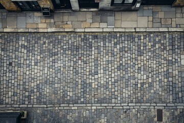 Cobblestone street aerial view in urban setting. Neural network AI generated