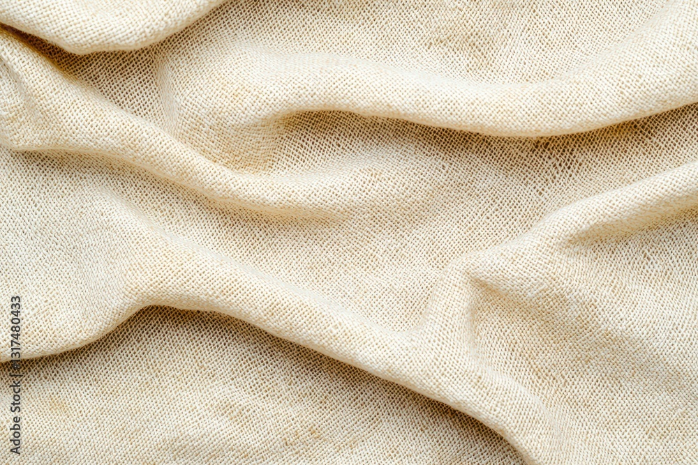 Poster soft beige linen fabric texture close up on a neutral background for design and textile use