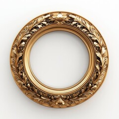 Ornate gold round frame isolated on white.