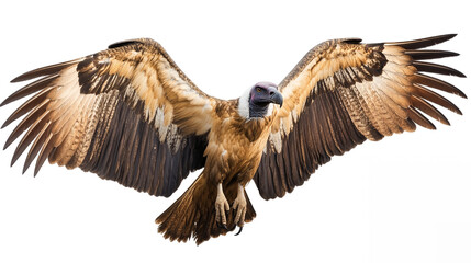 Striking vulture perched with wings partially spread isolated on a transparent background