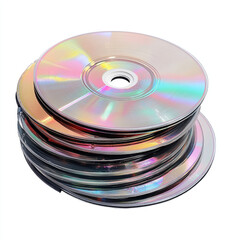 Stack of CDs  DVDs Bulk Media Discs on white background
