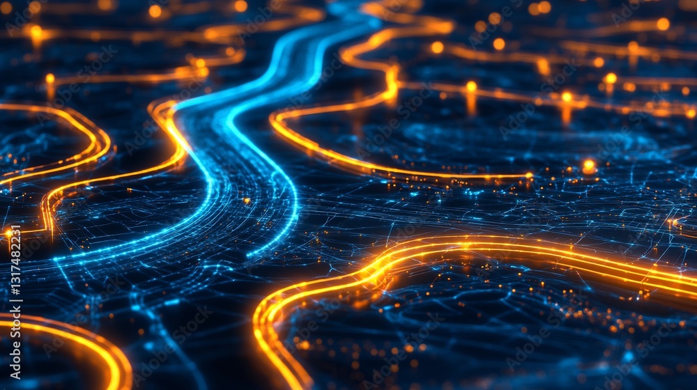 Poster sales strategy visualized radiant interconnected glowing paths a futuristic roadmap