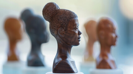 Artistic Wooden Busts in a Gallery