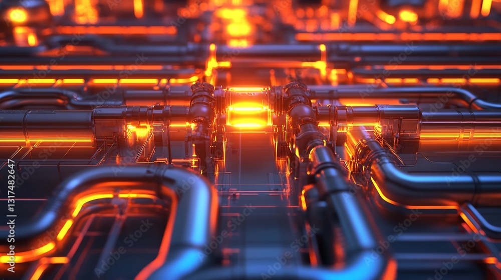 Aufkleber service delivery processes displayed radiant pipelines glowing an abstract industrial background