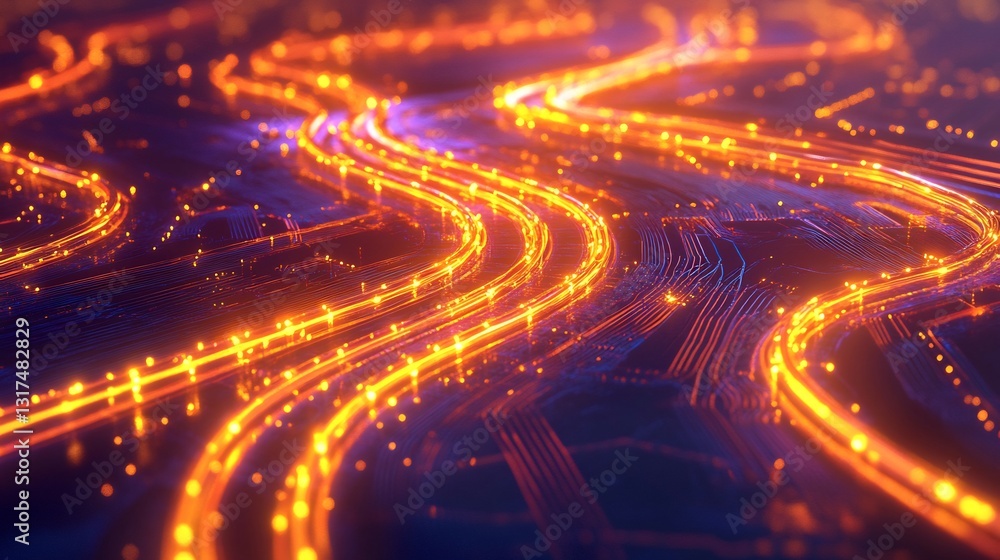Aufkleber service delivery processes displayed radiant pipelines glowing an abstract industrial background
