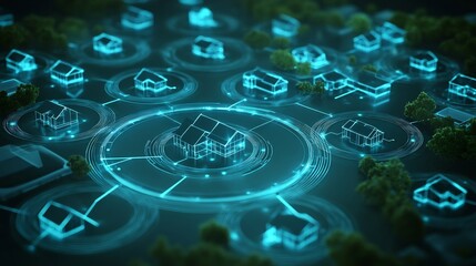 Sharing economy illustrated glowing circular diagrams emphasizing shared resources trust