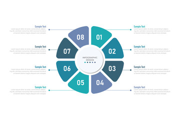 Vector infographic label design with circle infographic template design and 8 options or steps. Can be used for process diagram, presentations, workflow layout, banner, flow chart, info graph