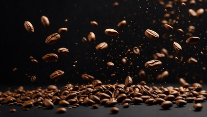 A Striking Presentation of Falling Delicious Coffee Beans on a Black Background for a Sophisticated Appeal