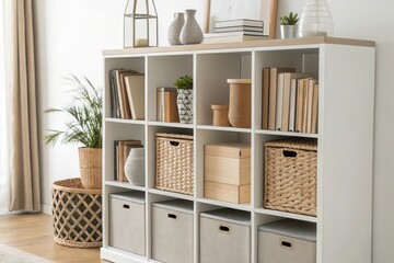 Stylish Modular Bookshelf Design With Interchangeable Compartments for Modern Living Spaces Generative AI
