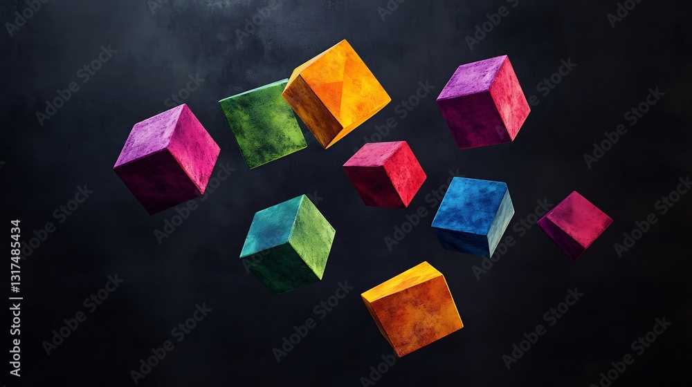 Poster value proposition conceptualized intersecting vibrant geometric shapes floating a minimalist dark sp