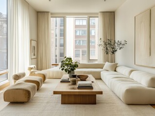 A light filled modern living room with elegant furniture and decor