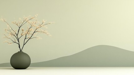 Obraz premium Minimalist Green Vase with Blooming Branch