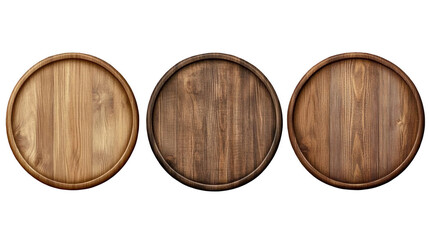 Obraz premium Three Wooden Round Planks Isolated on a Black Background