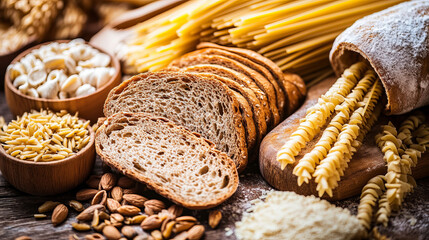 Limit carbohydrates in food, healthy diet without eating gluten-free baked goods, design, flat style vector illustration. Obesity protection, various flour products crossed out red prohibition sign.