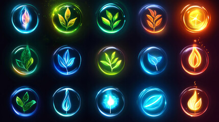 Green ecology energy conservation icons and outline style ecological world power vector illustration.