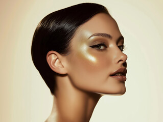 skincare routine, specifically using a golden mud mask. The focus is on the lower part of the face, with the mask applied to the chin area.