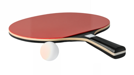 Table tennis racket with a ping pong ball isolated on a transparent background