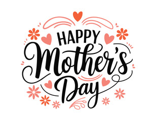 beautiful mother's day graphic with intricate black lettering, pink flowers, and delicate heart motifs. ideal for creating heartfelt cards, posters, or decorations for the special occasion.